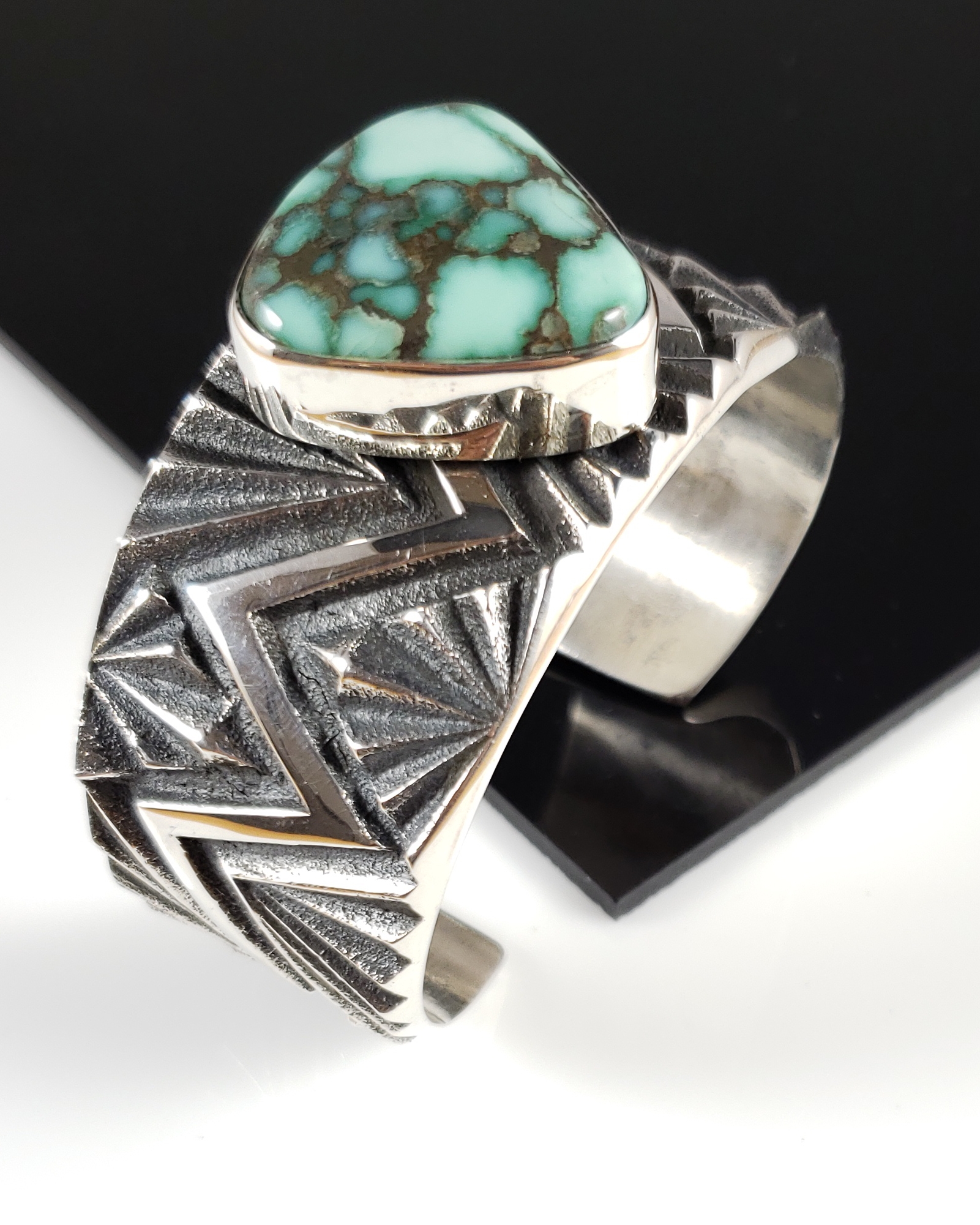 Navajo Sterling Silver Webbed Gem Grade Damele Tufa Cuff Bracelet Kevin ...