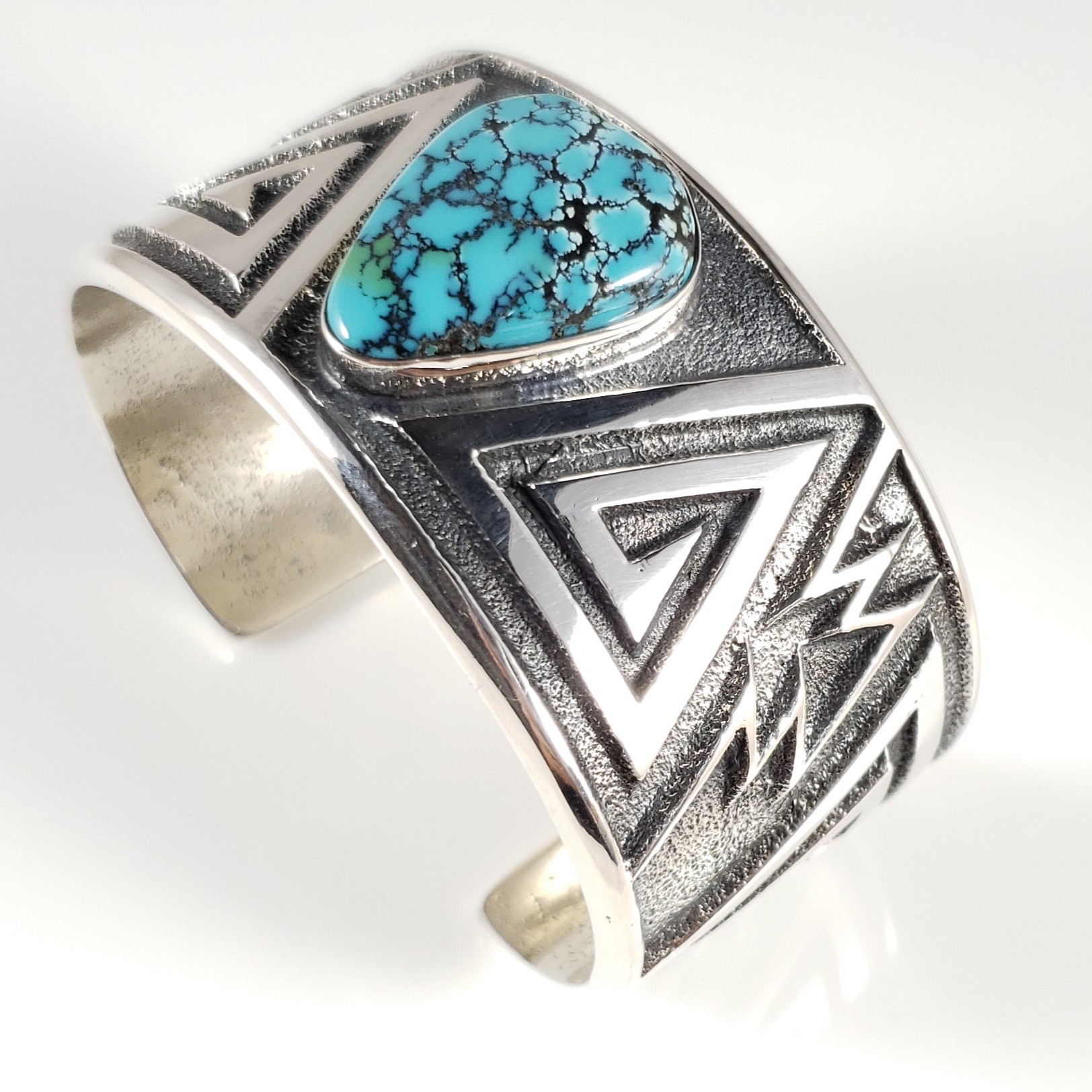 Navajo Sterling Silver Gem Grade Hubei Turquoise Tufa Cuff Bracelet ...