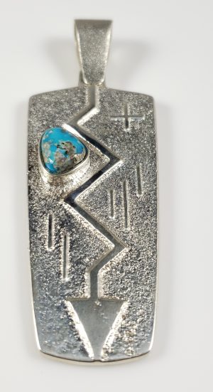 Navajo Sterling Silver Morenci Turquoise Tufa Cast Pendant Signed By Jeff DeMent