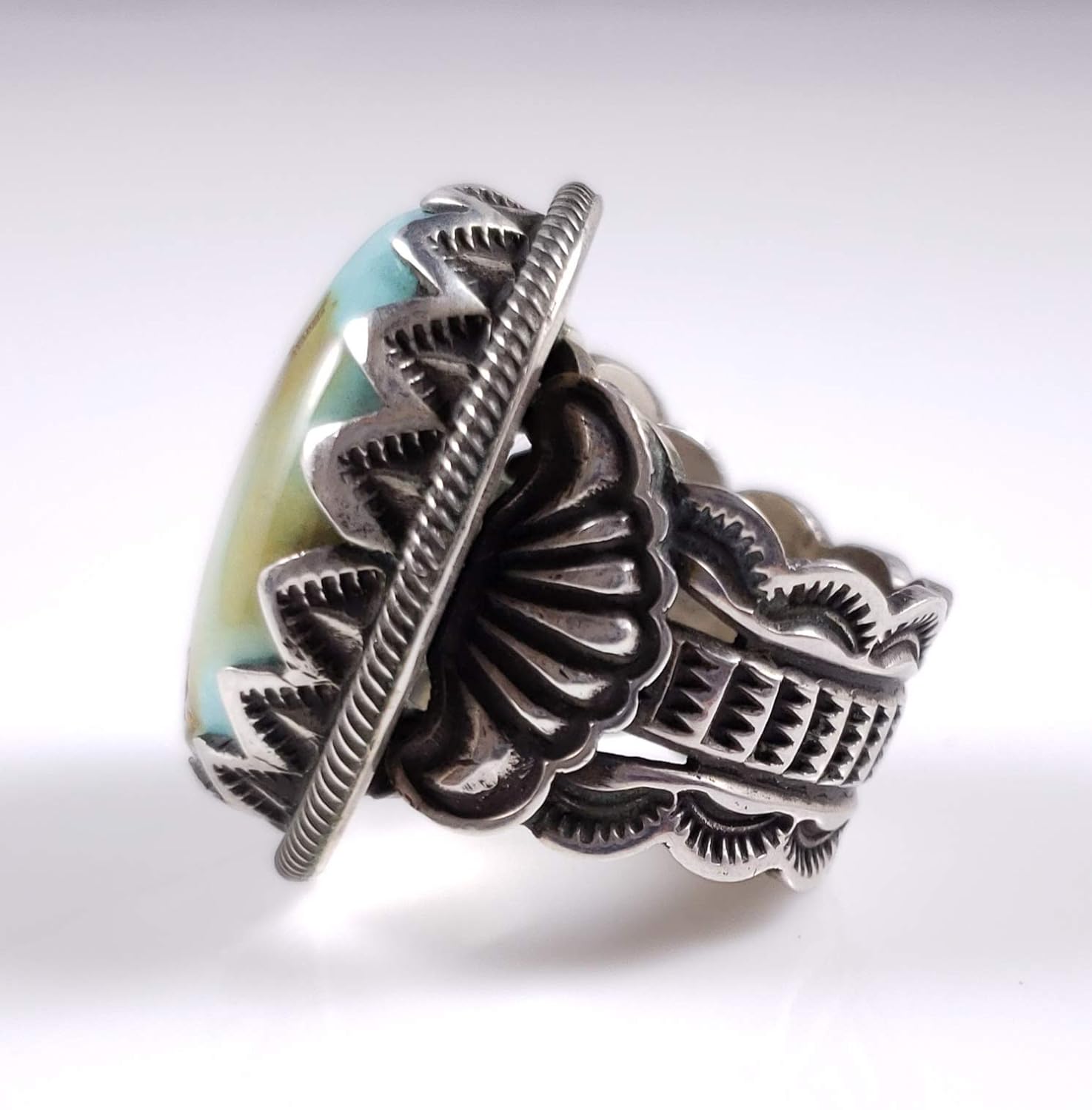 Navajo Sterling Silver Handmade Ring Turquoise Mountain Signed By Donovan Cadman