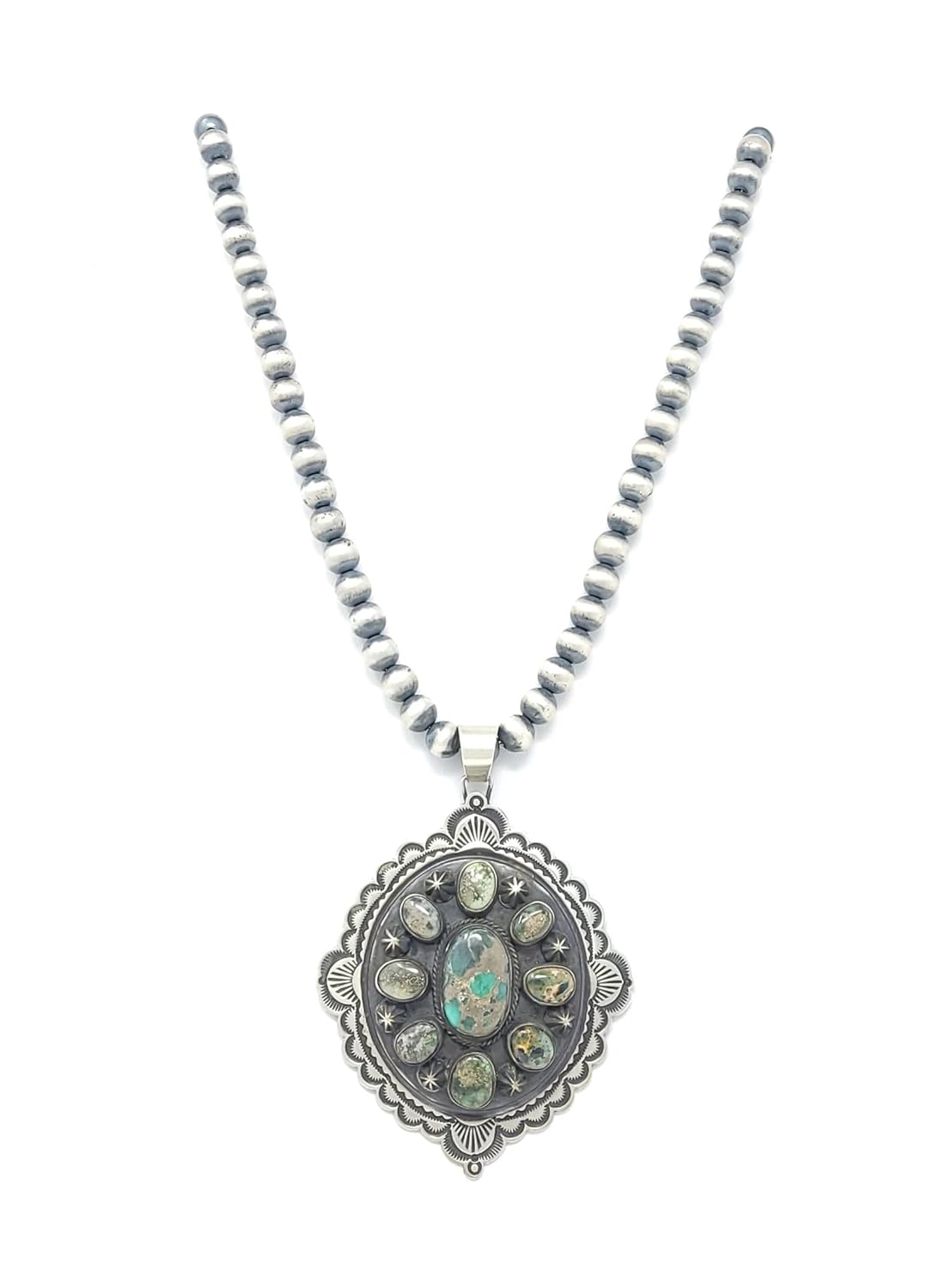 Navajo Sterling Silver Necklace Pendant Natural Damale Turquoise Donovan Cadman