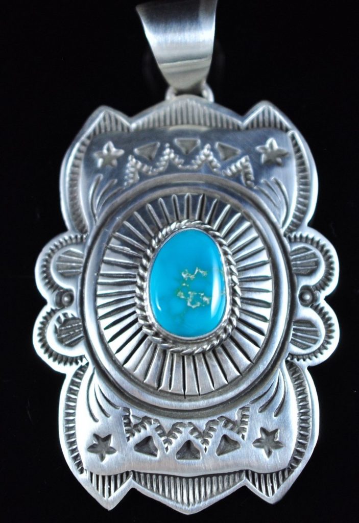 Navajo Handmade Sterling Silver Pendant High Grade Fox Turquoise By ...
