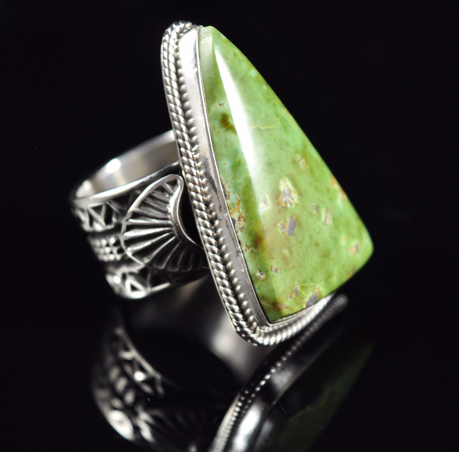 Navajo Sterling Silver Rare Green Tree Turquoise Ring Signed By Donovan ...