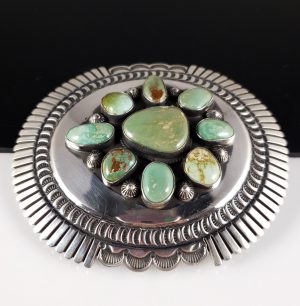 Navajo Sterling Natural Stone Mountain Turquoise Belt Buckle By Andy Cadman