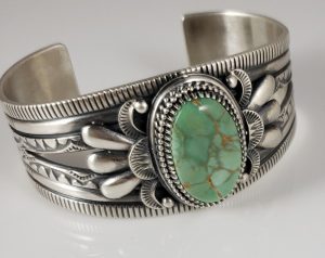 Navajo Sterling Silver Gem Australian Variscite Cuff Bracelet By Derrick Gordon