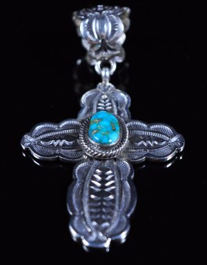Navajo Sterling Silver Cross Handmade Pendant Kingman Turquoise Terry Martinez