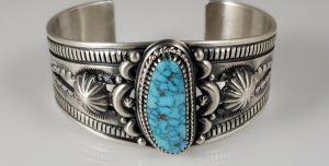 Navajo Sterling Silver Rare Gem Kingman Turquoise Cuff Bracelet Derrick Gordon