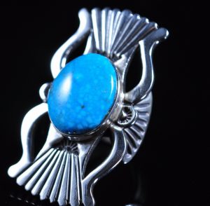 Navajo Sterling Silver Ring Rare Water Web Kingman Turquoise By Terry Martinez