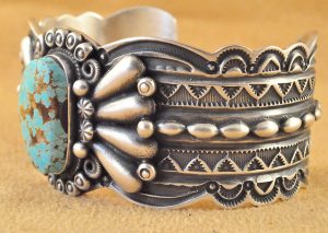 Darrell Cadman Sterling Silver High Grade Royston Turquoise Handmade Navajo Cuff Bracelet