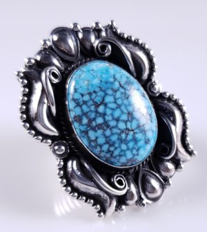 Navajo Sterling Silver Ring Webbed Gem Kingman Turquoise Handmade Derrick Gordon