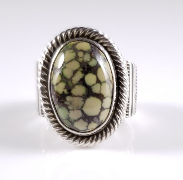 Sterling Silver Handmade Navajo Ring Rare Gem Webbed Brown Green Damele ...
