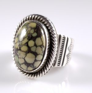 Sterling Silver Handmade Navajo Ring Rare Gem Webbed Brown Green Damele Ned Nez