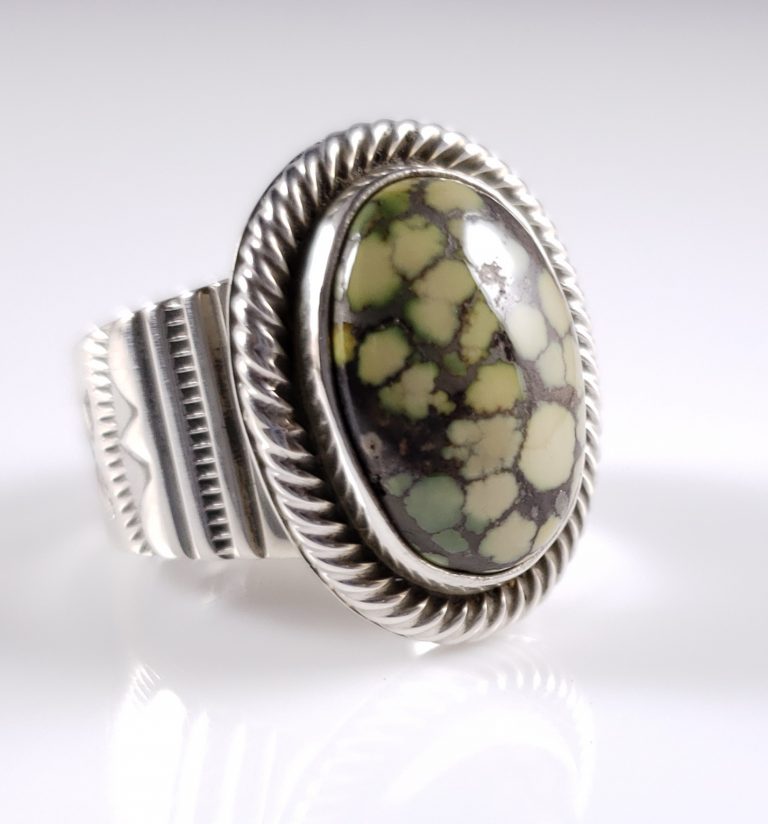 Sterling Silver Handmade Navajo Ring Rare Gem Webbed Brown Green Damele ...