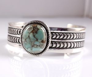 Sterling Silver Handmade Navajo Bracelet Gem Grade Red River Turquoise Ned Nez