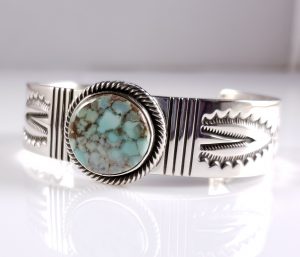 Sterling Silver Handmade Navajo Bracelet Rare Gem Red River Turquoise Ned Nez