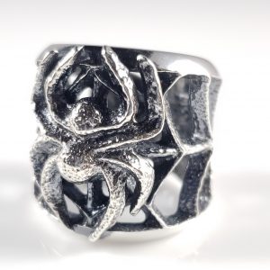 Navajo Sterling Silver Spider Tufa Cast Contemporary Web Band Ring By Monty Claw