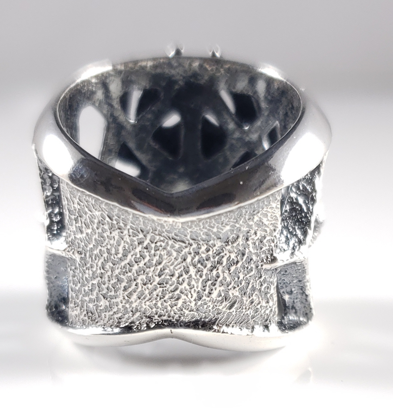 Navajo Sterling Silver Spider Tufa Cast Contemporary Web Band Ring By ...
