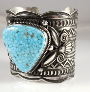 Turquoise Navajo Sterling Silver Bracelet Rare Web Kingman By Andy Cadman