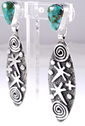 Navajo Turquoise Sterling Silver Earrings Sonoran Gold Handmade By Alex Sanchez