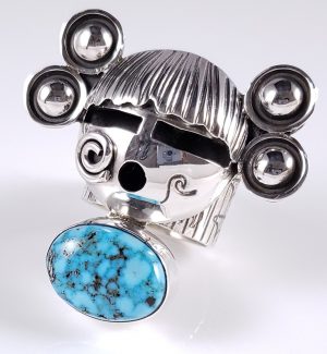 Turquoise Sterling Silver Navajo Ring Maiden Face Rare Kingman By Alex Sanchez