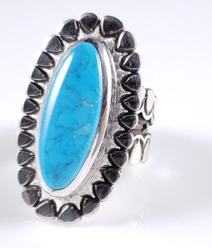 Hopi Turquoise Sterling Silver Ring Rare Blue Gem Handmade By Emmett Navakuku