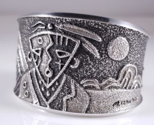 Navajo Sterling Silver Cuff Bracelet Handmade Holy Ones Tufa Cast By Monty Claw