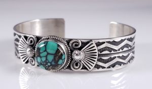 Navajo Sterling Silver Bracelet Rare Blue Boy Variscite Handmade By Andy Cadman