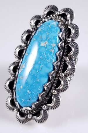 Turquoise Navajo Sterling Silver Ring Rare Water Web Kingman By Donovan Cadman
