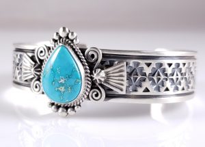 Navajo Sterling Silver Turquoise Bracelet Rare Blue Gem Handmade Donovan Cadman