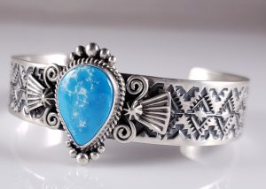 Turquoise Navajo Sterling Silver Bracelet Rare Blue Gem By Donovan Cadman