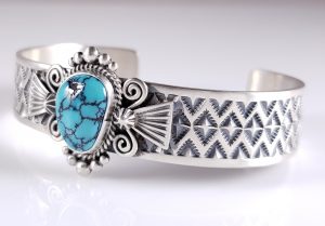 Navajo Sterling Silver Turquoise Stacker Bracelet Hubei Handmade Donovan Cadman