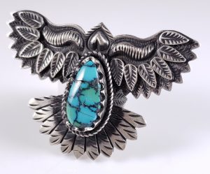 Navajo Turquoise Ring Sterling Silver Eagle Rare Grade Hubei by Derrick Cadman