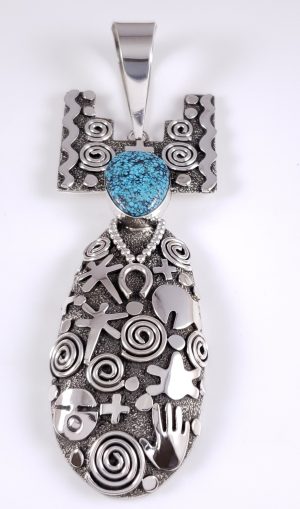 Sterling Silver Turquoise Navajo Pendant Sculptural Handmade By Alex Sanchez