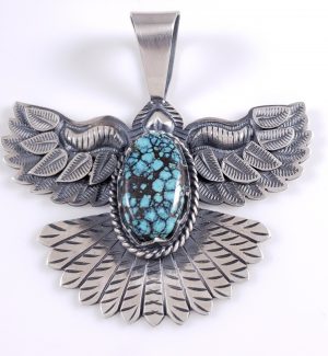 Navajo Eagle Pendant Sterling Silver Hubei Turquoise Handmade By Derrick Cadman