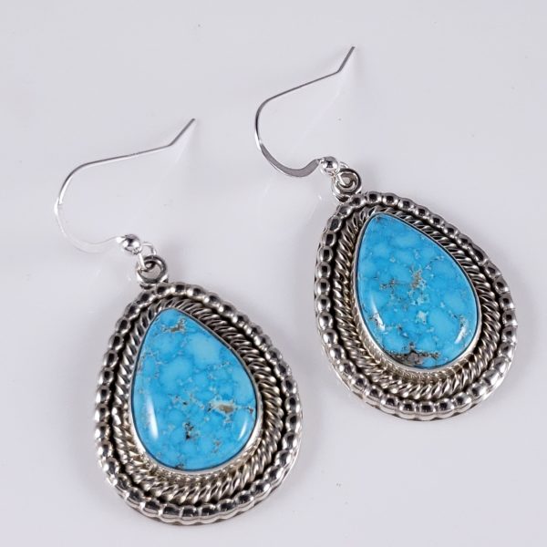 Turquoise Navajo Sterling Silver Dangle Earrings Water Web Rare Kingman ...
