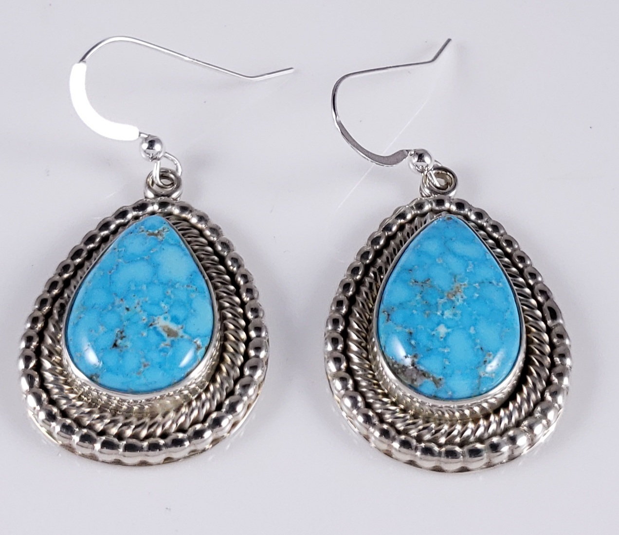 Turquoise Navajo Sterling Silver Dangle Earrings Water Web Rare Kingman ...