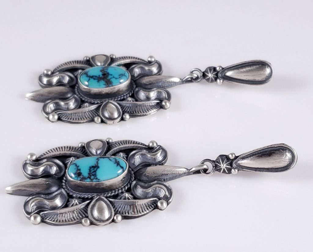 Navajo Sterling Silver Turquoise Earrings Rare Hubei Handmade By ...