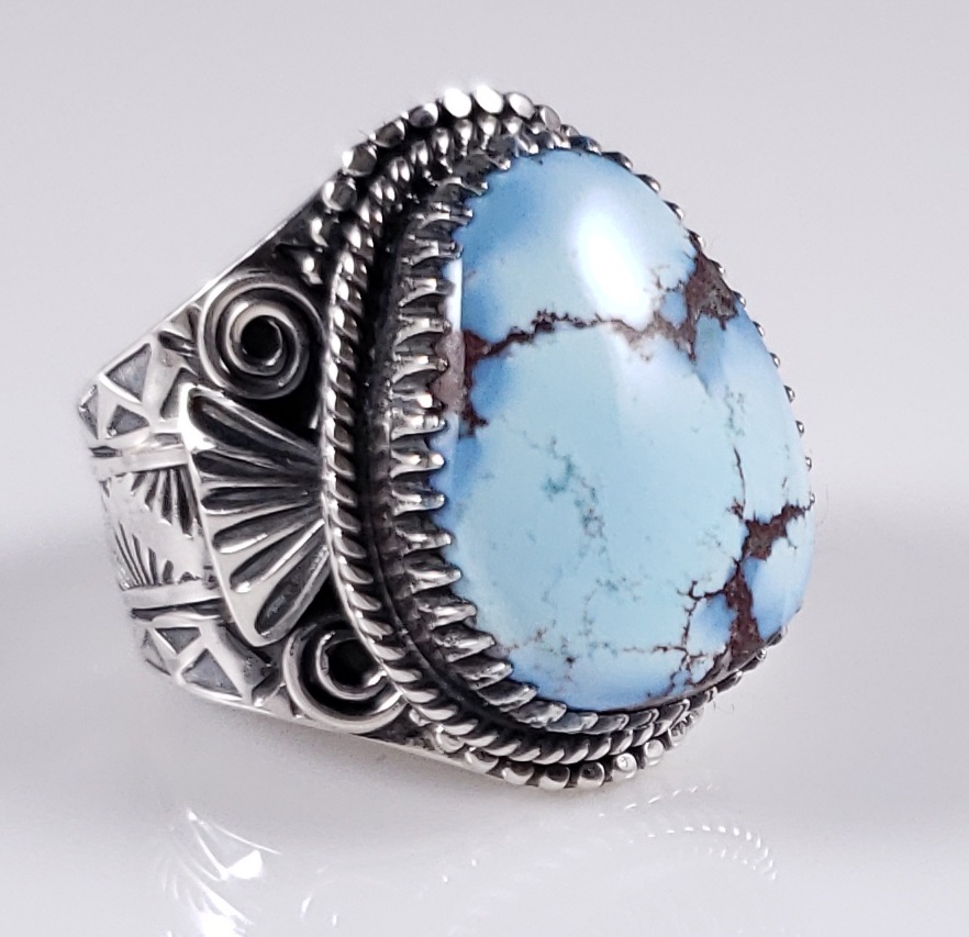 Navajo Sterling Silver Golden Hill Turquoise Ring Handmade By Derrick Gordon