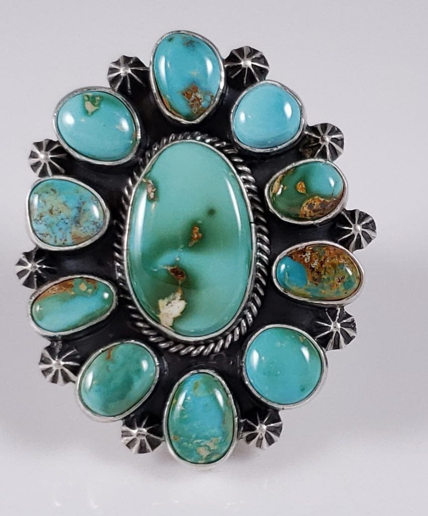 Turquoise Navajo Sterling Silver Ring Royston Cluster Handmade By ...