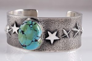 Navajo Stars Turquoise Bracelet Sterling Silver Rare Desert Springs Kevin Yazzie