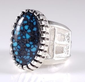 Cochiti Pueblo Sterling Silver Turquoise Ring Rare Gem Grade Hubei Tim Herrera