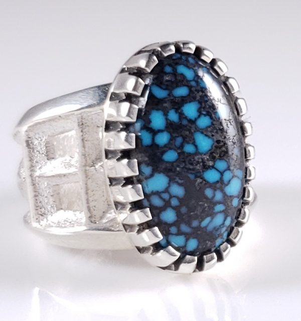 Cochiti Pueblo Sterling Silver Turquoise Ring Rare Gem Grade Hubei Tim ...