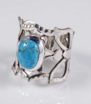 Hopi Sterling Silver Butterfly Ring Rare Kingman Turquoise By Emmett Navakuku