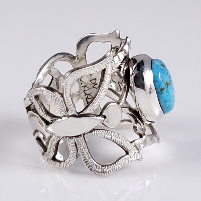 Hopi Sterling Silver Butterfly Ring Rare Kingman Turquoise By Emmett ...