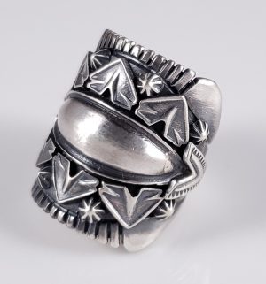 Navajo Sterling Silver Saddle Band Ring Handmade Concho Style By Derrick Gordon