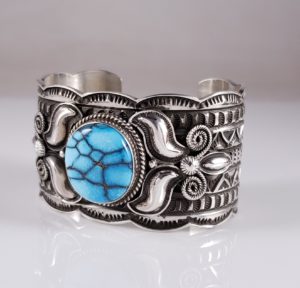 Andy Cadman Navajo Sterling Silver Bracelet Rare Gem Grade Egyptian Turquoise