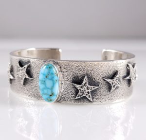 Kevin Yazzie Navajo Stars Kingman Turquoise Bracelet Sterling Silver Handmade