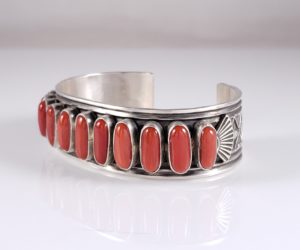 Andy Cadman Navajo Sterling silver Rare Mediterranean Red Coral Row Bracelet