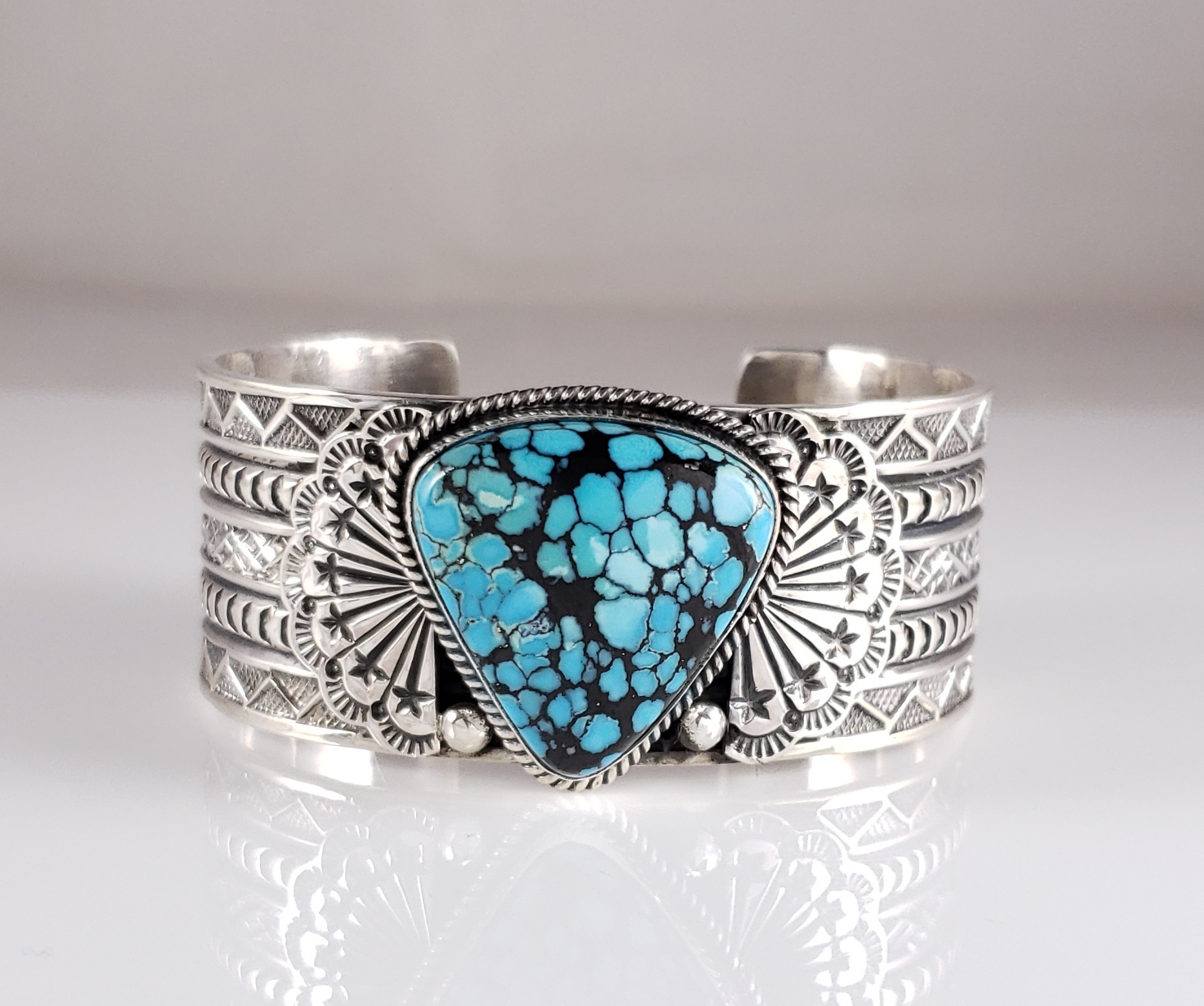 Sunshine Reeves Navajo Sterling Silver Bracelet Rare Web Hubei Turquoise