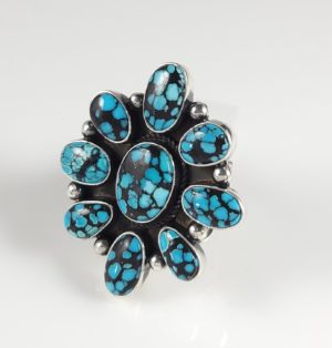 Donovan Cadman Navajo Sterling Silver Ring Rare Hubei Turquoise Cluster Handmade
